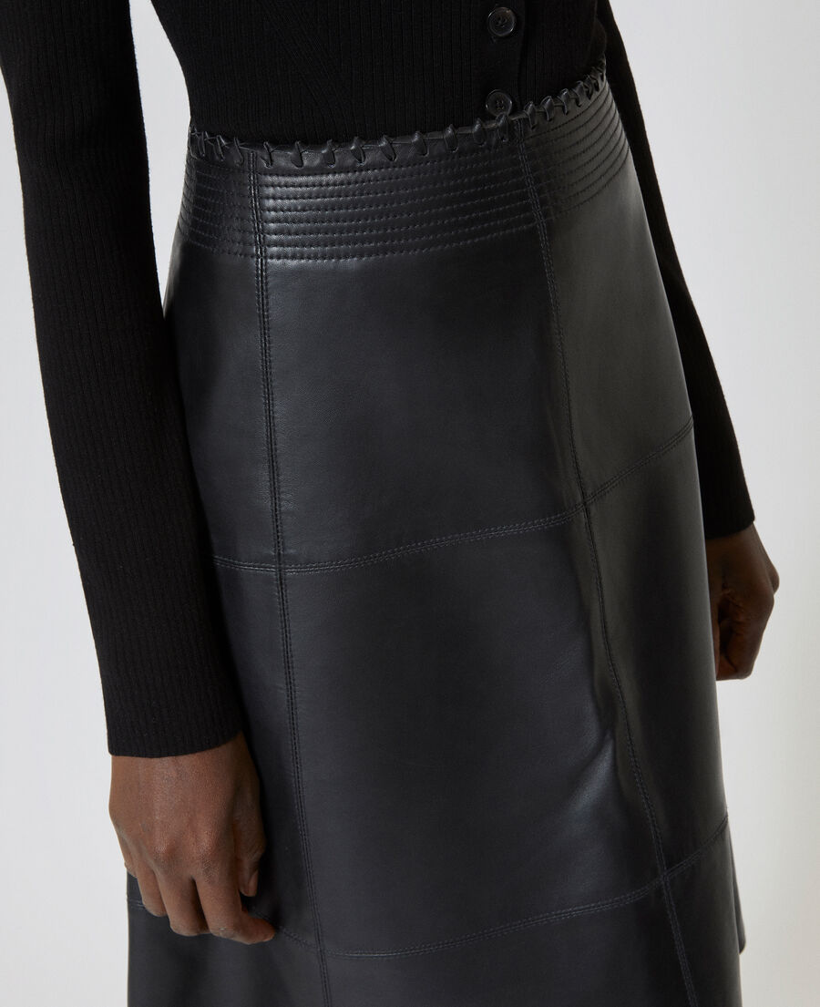 The Kooples FEMME BLACK jupe midi en cuir noire