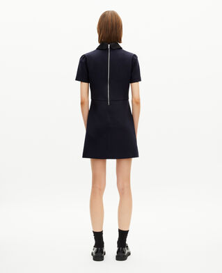 The Kooples FEMME NAVY robe courte col claudine en satin marine