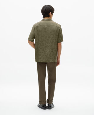 The Kooples HOMME OLIVE KAKI chemise manches courtes en jacquard kaki