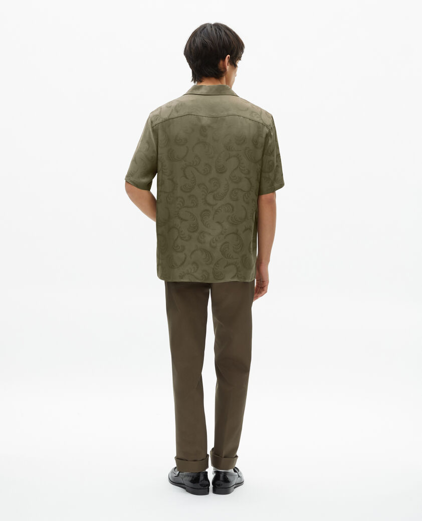 The Kooples HERREN OLIVE KAKI kurzärmliges khaki-jacquardhemd