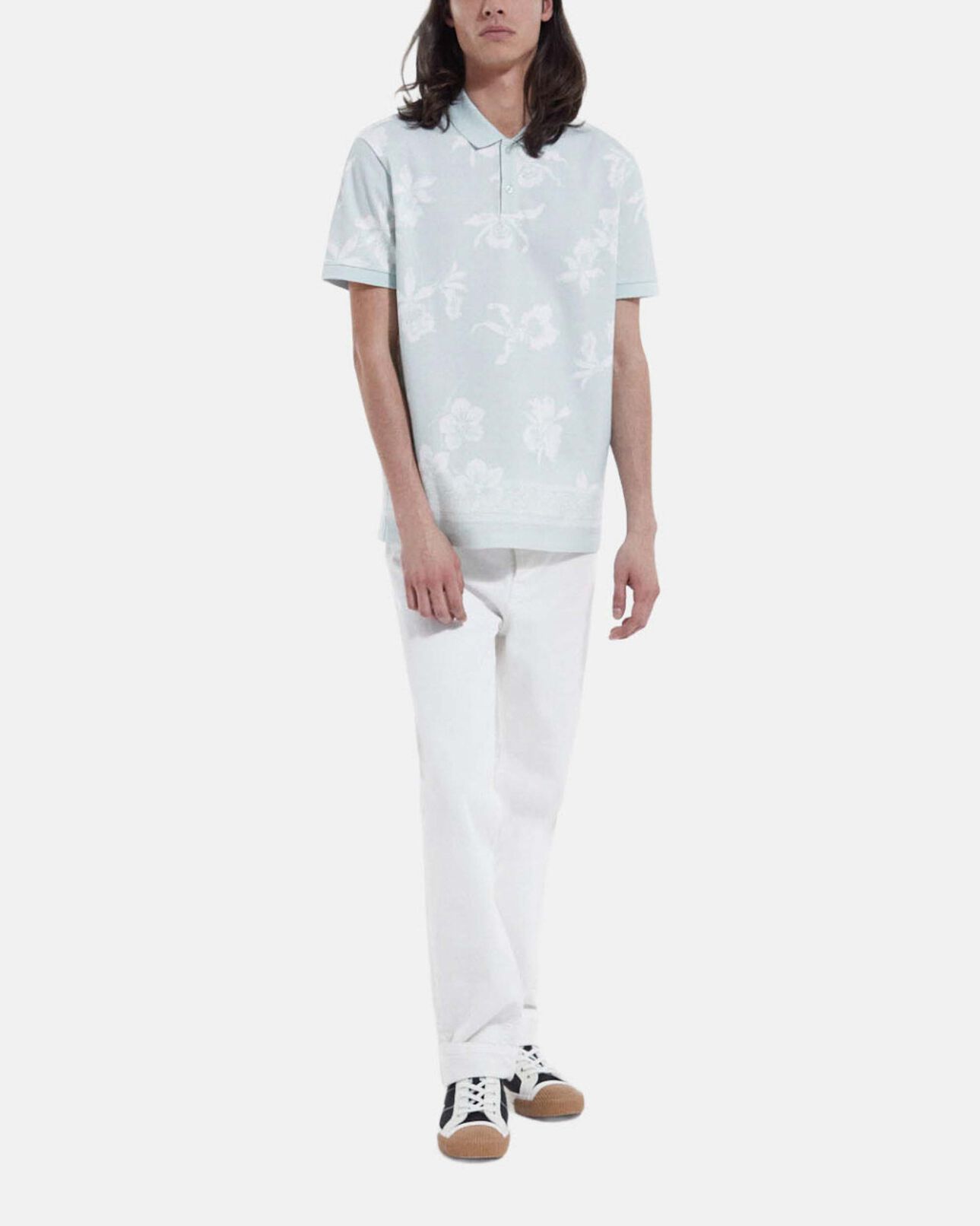 The Kooples HOMME GRIS BLEU polo vert et blanc imprimé fleuri casual