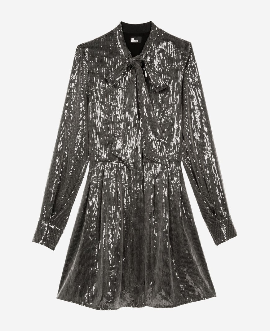 The Kooples DAMEN GREY kurzes kleid mit pailletten in grau