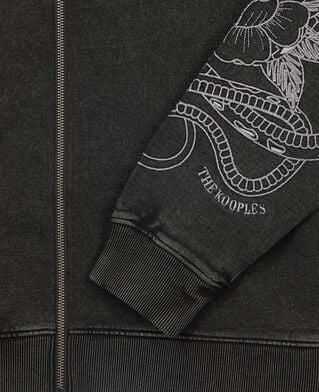 The Kooples MEN BLACK WASHED hooded sweatshirt with black embroidery