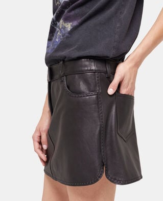 The Kooples F BLACK black leather skirt with studs