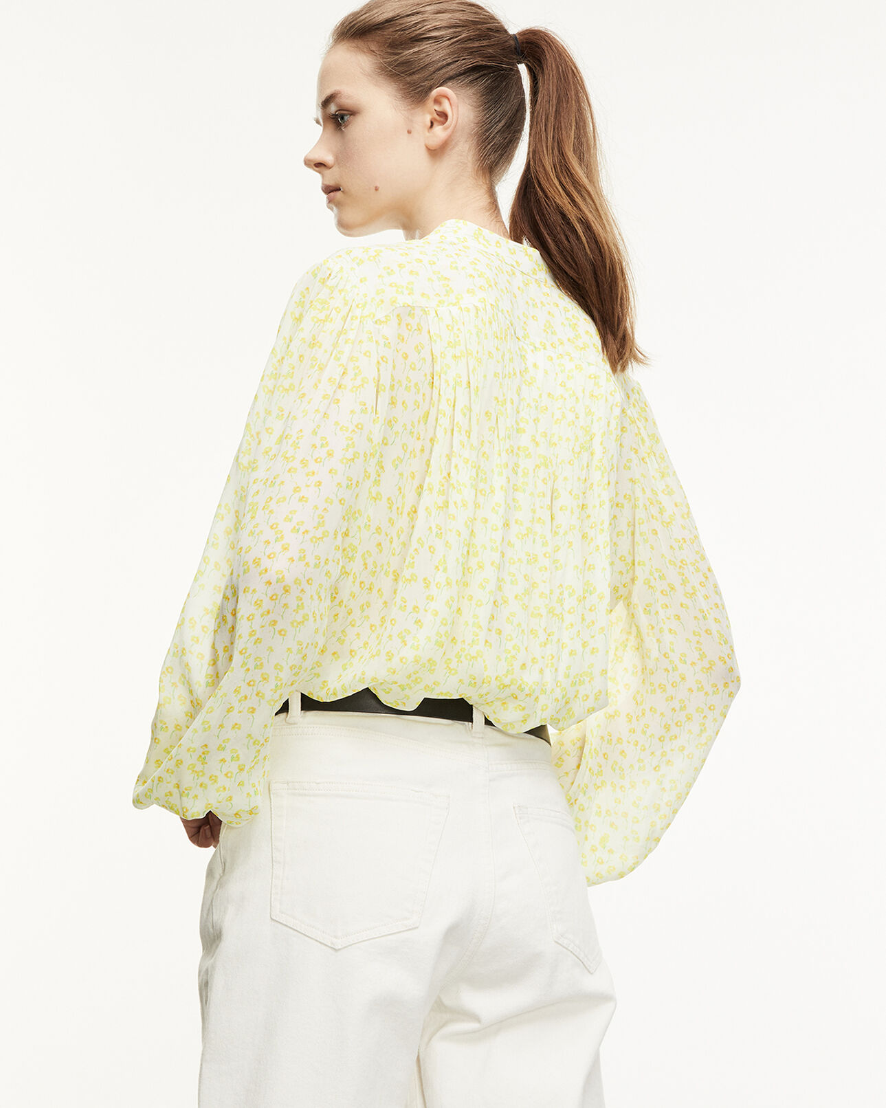 The Kooples FEMME WHITE / DEEP YELLOW top fluide blanc et jaune à col rond