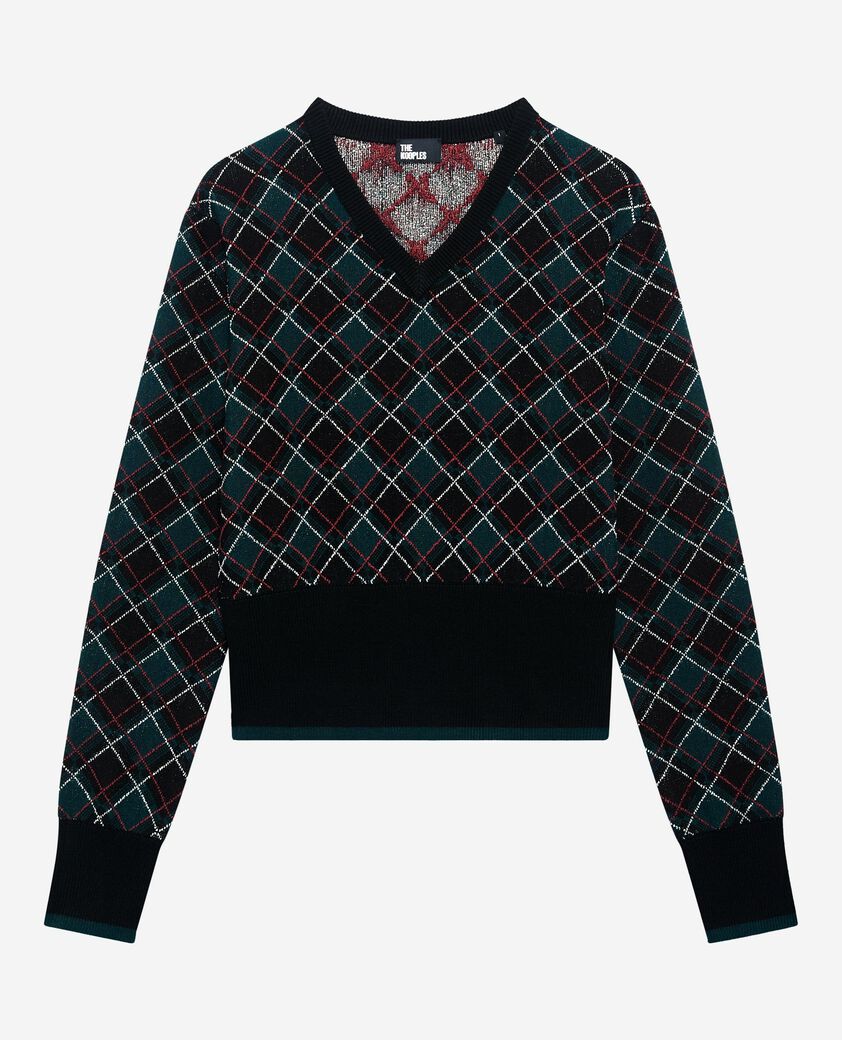 The Kooples DAMEN BLACK DARK GREEN schwarzer karierter pullover