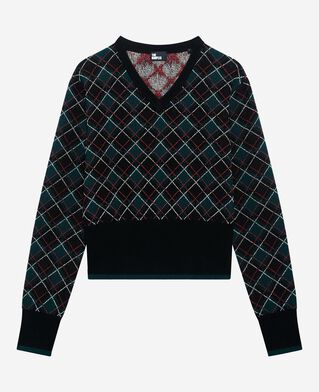 The Kooples WOMEN BLACK DARK GREEN black plaid sweater