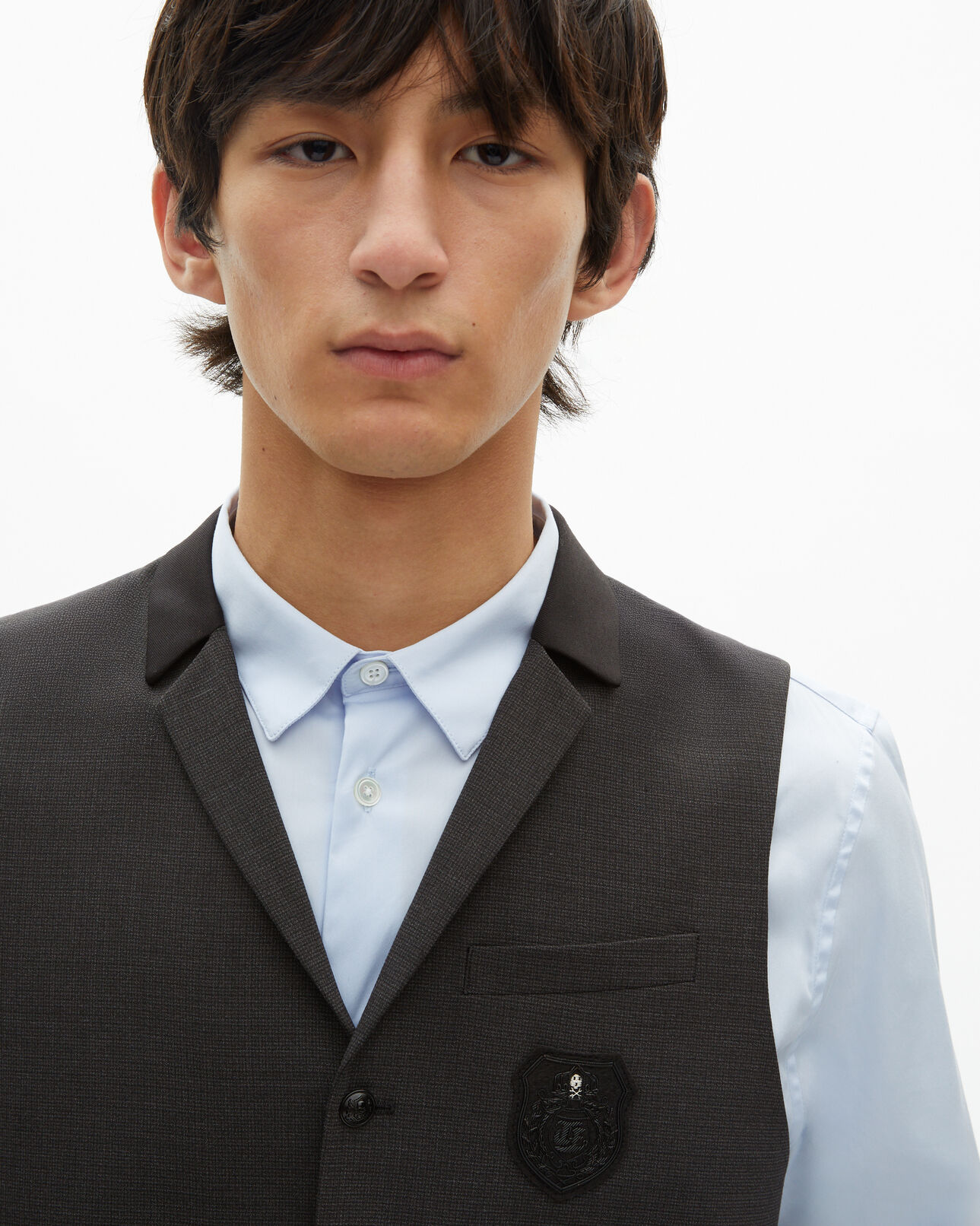 The Kooples HERREN BLACK GREY anzugweste aus wollgemisch mikrokaro schwarz
