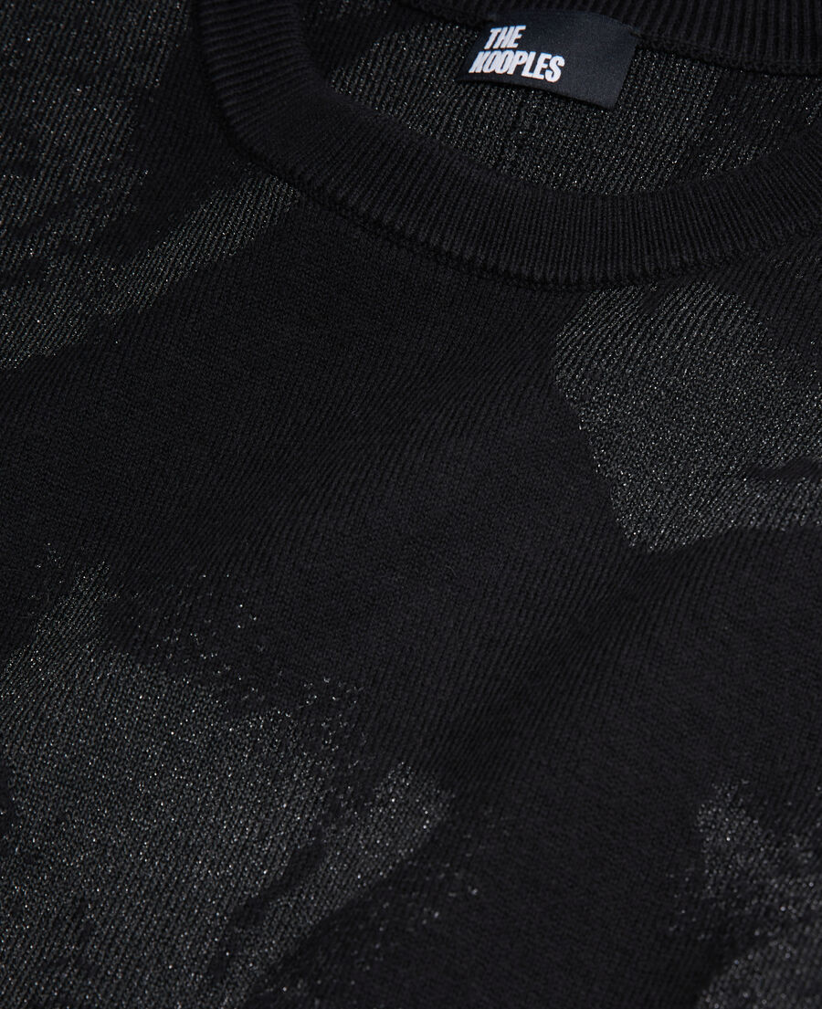 pull noir en laine mélangée avec motifs en lurex