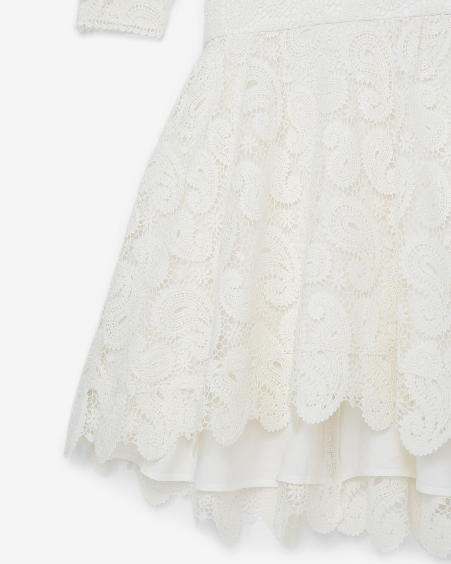 Vestido corto encaje blanco crudo volantes, ECRU, hi-res image number null