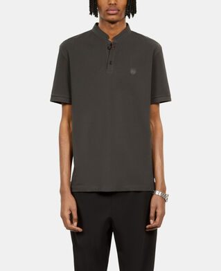 The Kooples HOMME BLACK-ORANGE polo en coton piqué gris foncé