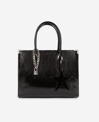 The Kooples WOMEN BLACK ming l tote bag in black cracked leather