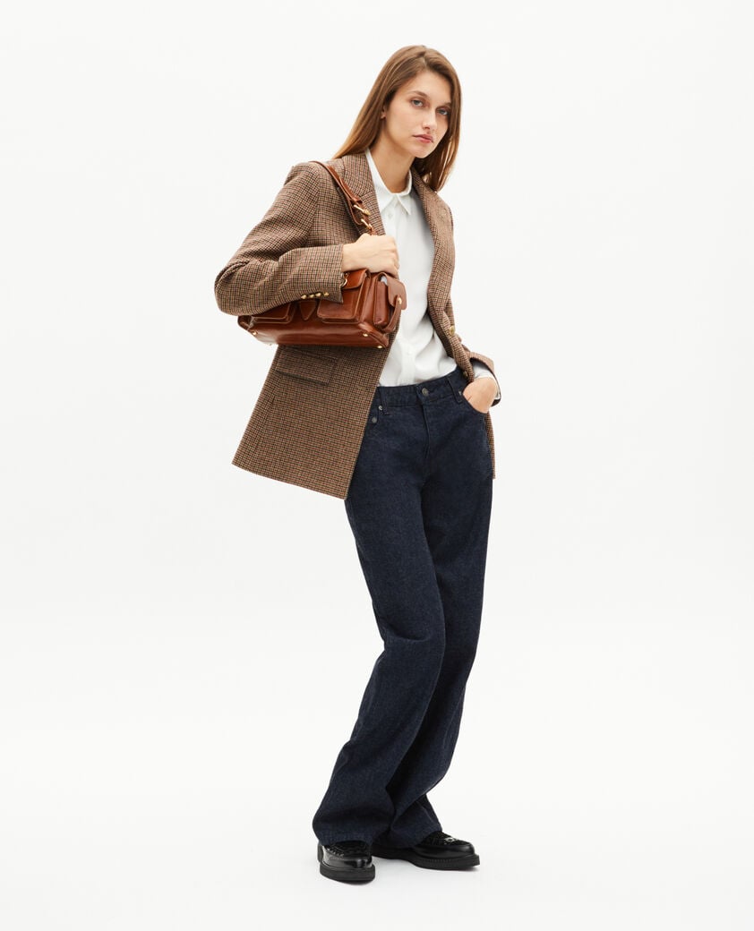 The Kooples F CAMEL MELANGE / BURGUNDY camel houndstooth tailored jacket