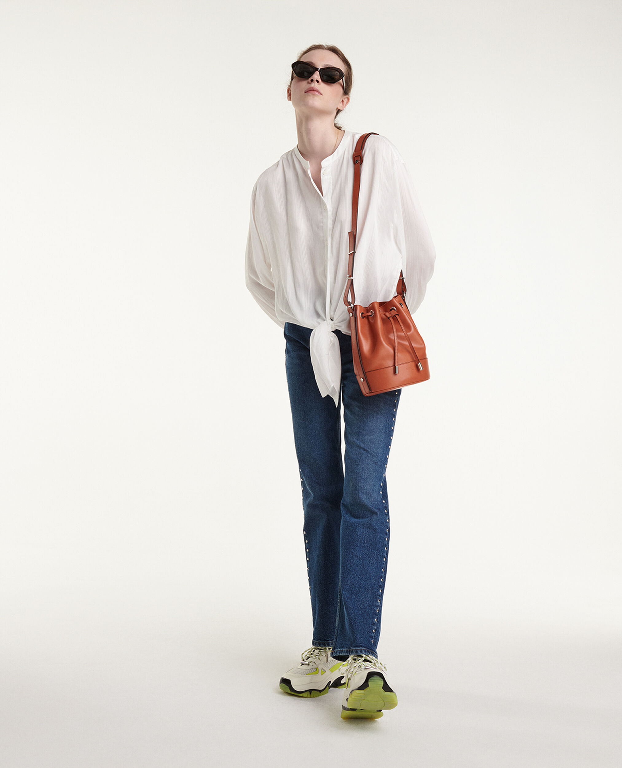 Roomy flowing knotted ecru top, ECRU, hi-res image number null