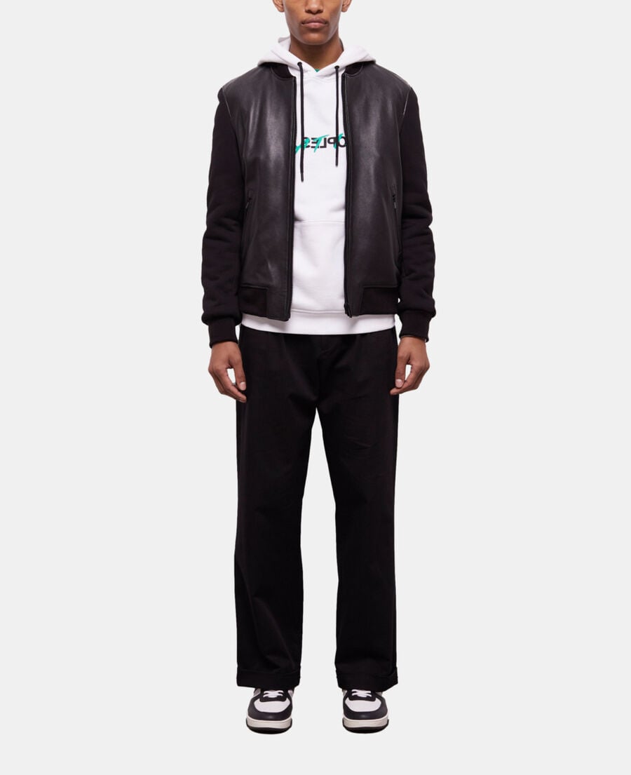 The Kooples HOMME BLACK blouson détails cuir noir