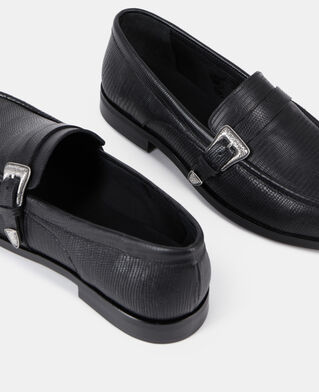 The Kooples MEN BLACK black leather loafers with western buckle