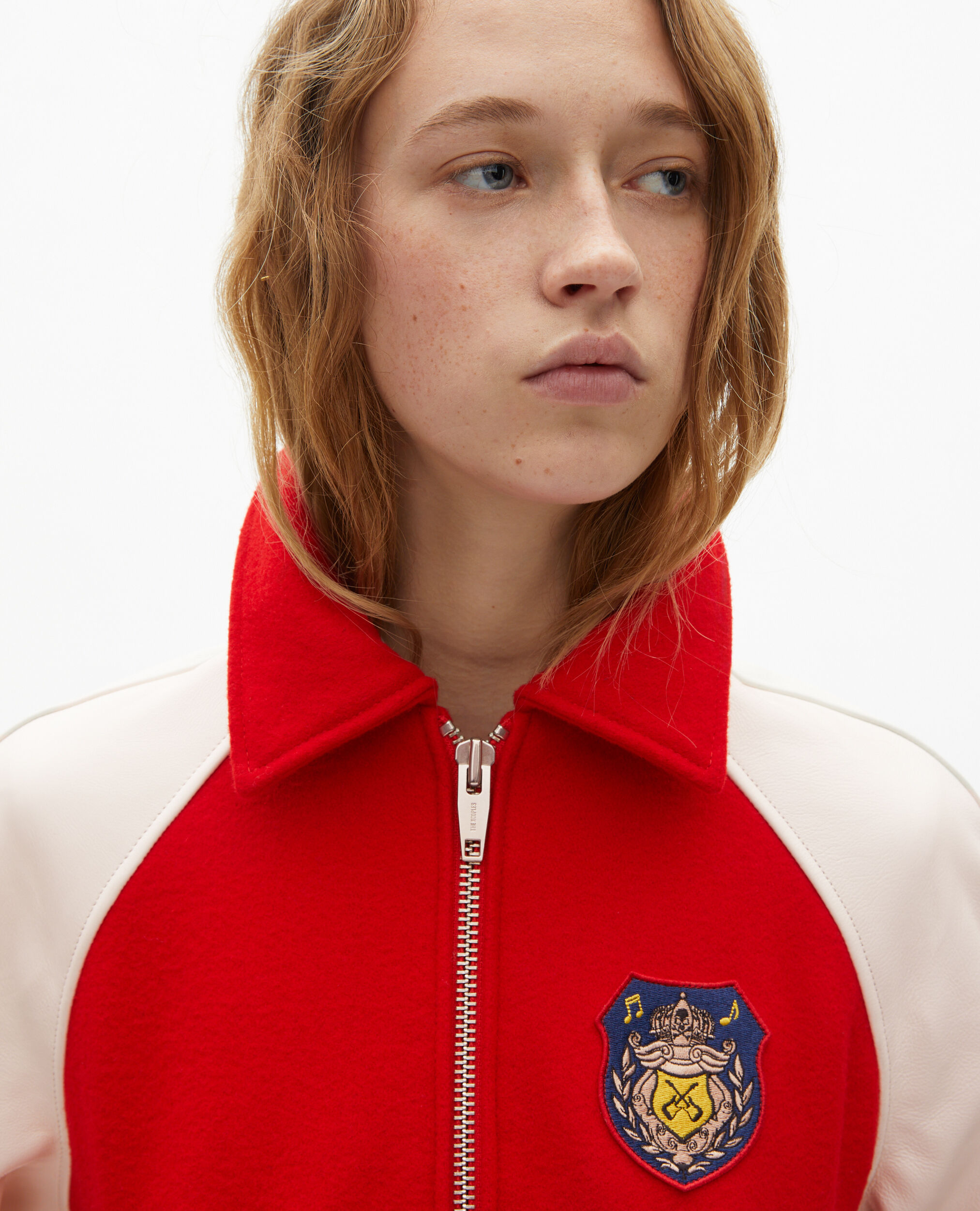 Red wool and leather jacket, RED / WHITE, hi-res image number null