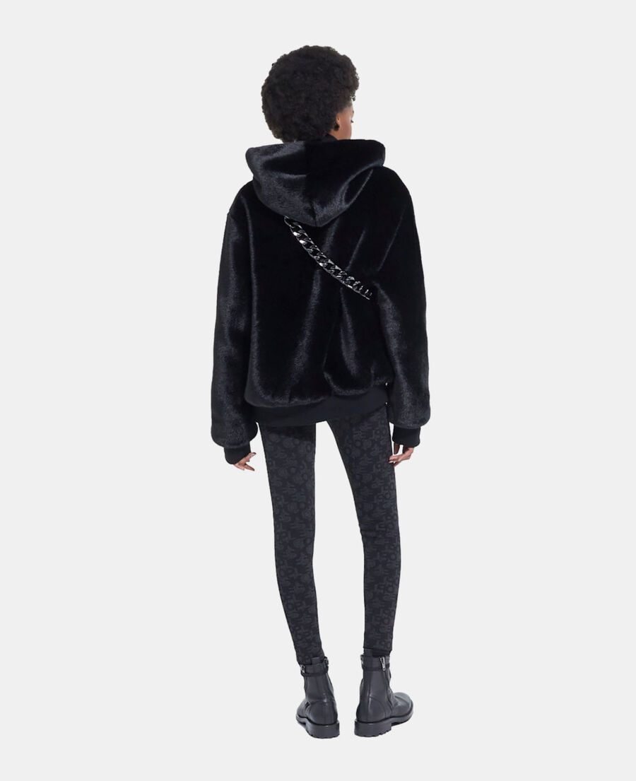 manteau fausse fourrure à capuche noir