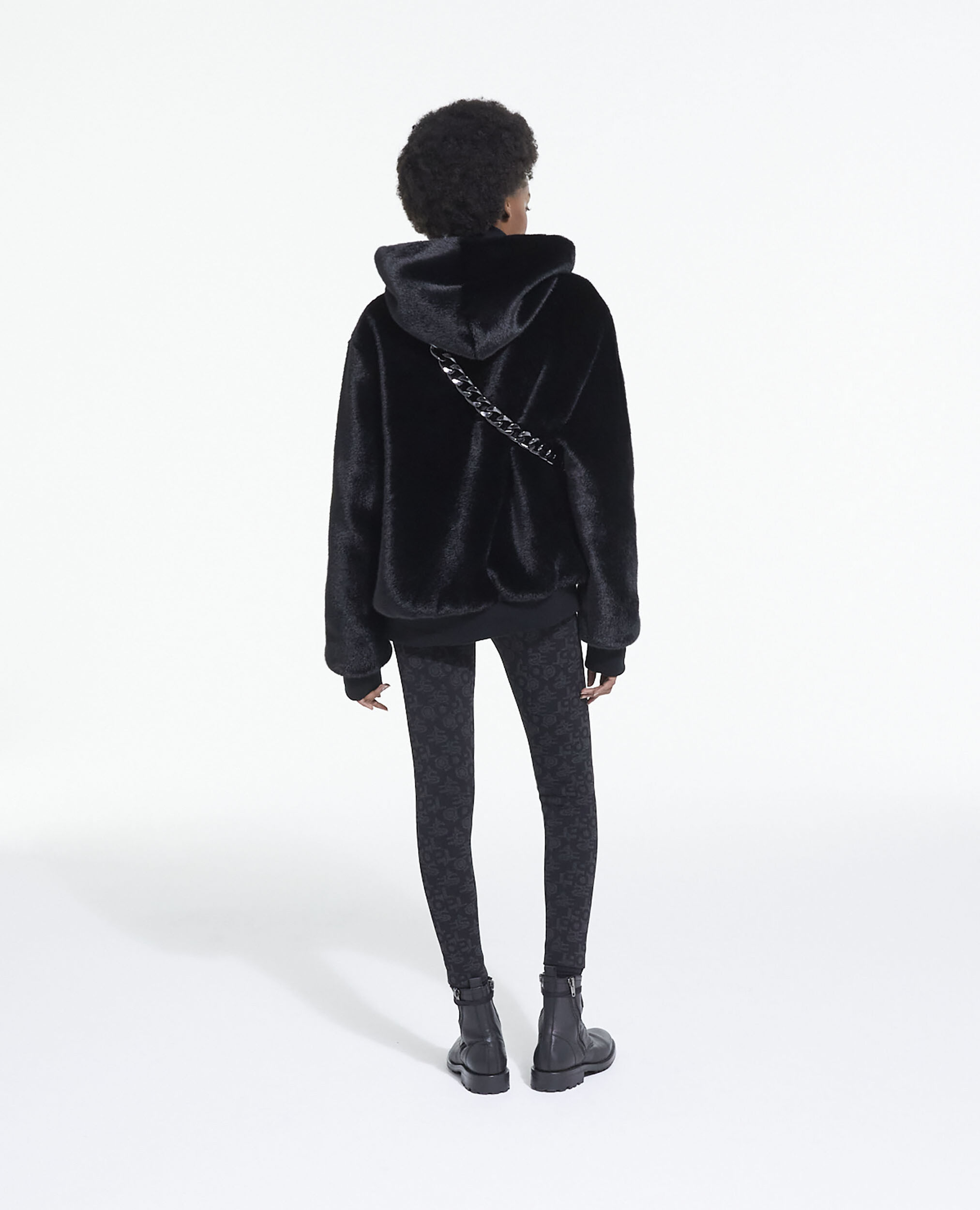 Black faux fur coat with hood | The Kooples
