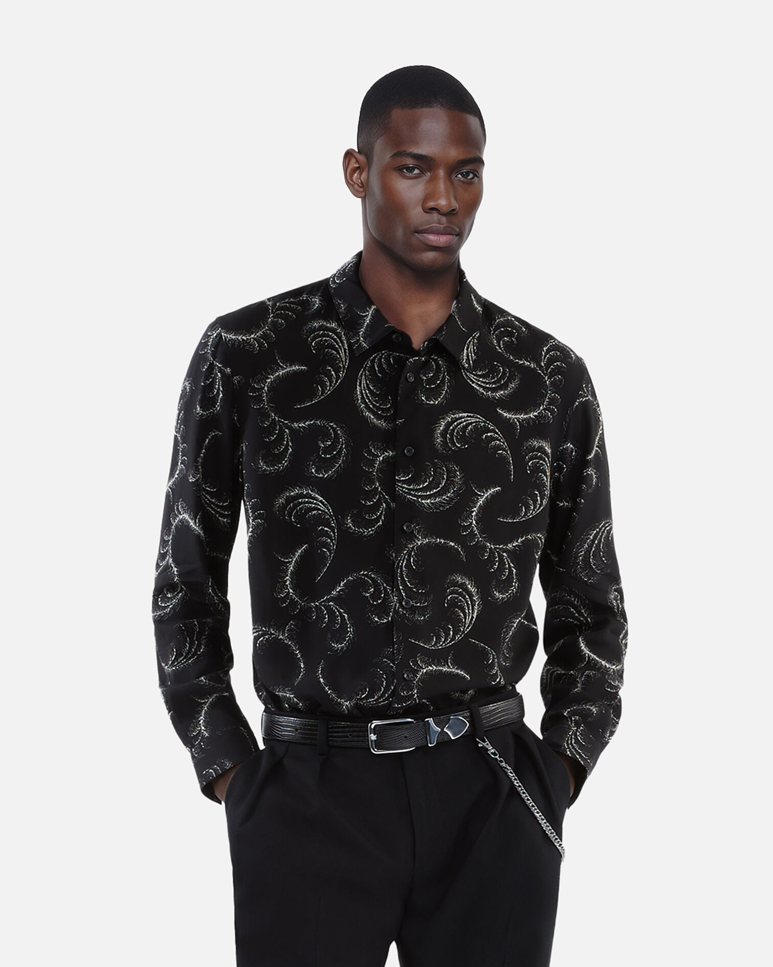 Chemise imprimé plumes, BLACK WHITE, hi-res image number null