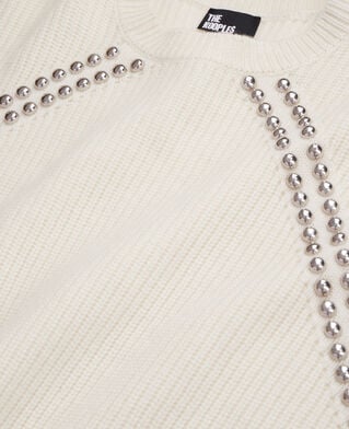 The Kooples FEMME ECRU pull en cachemire côtelés avec studs écru