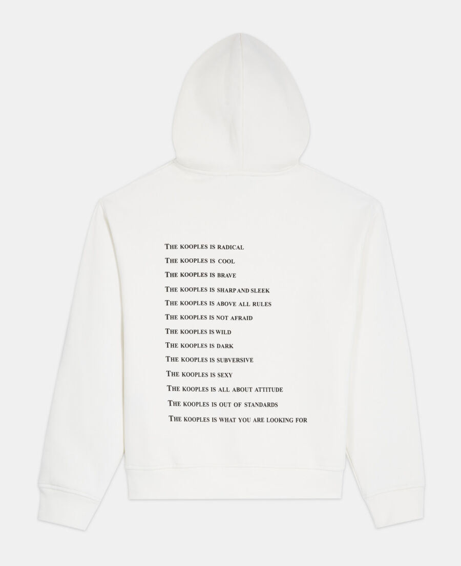 ecrufarbenes sweatshirt mit what is-siebdruck