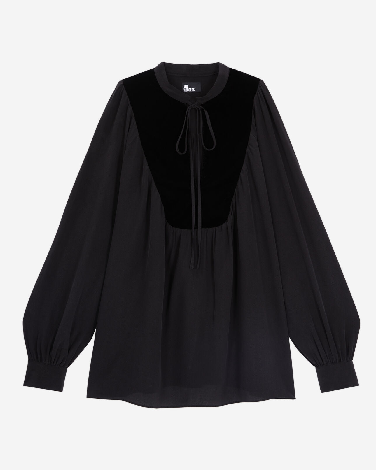 The Kooples WOMEN BLACK black silk top with velvet details