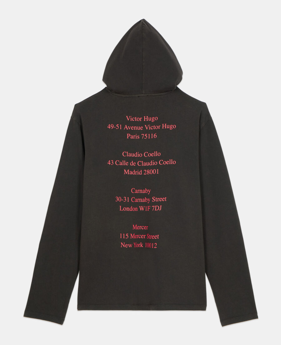 The Kooples MEN BLACK WASHED long-sleeved black hooded locations serigraphy t-shirt