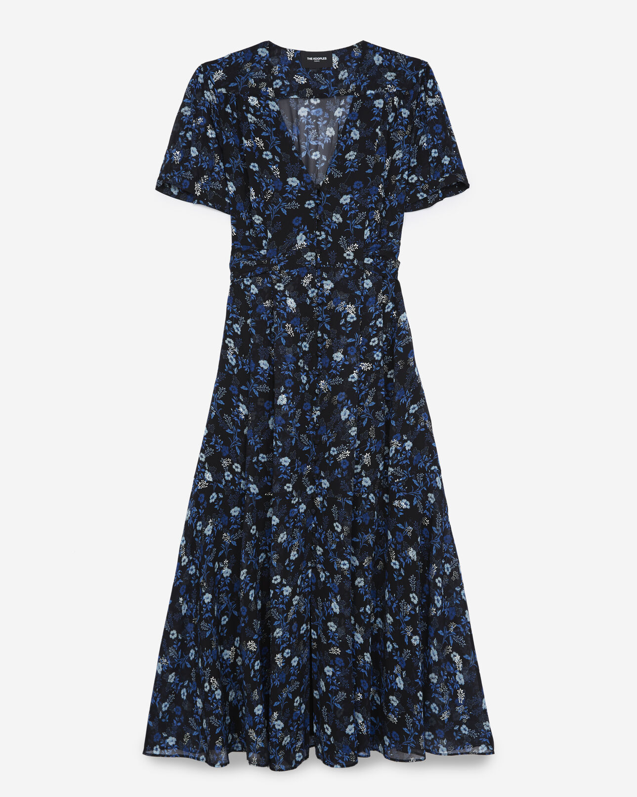 The Kooples WOMEN BLUE long dress with floral print - silver detail