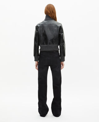 The Kooples DAMEN BLACK schwarze, kurze lederjacke im used-look