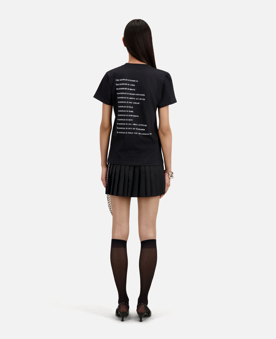 schwarzes t-shirt damen mit „what is“-strassbesatz