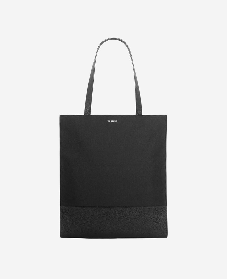 The Kooples HOMME BLACK tote bag en canvas et cuir grainé noir