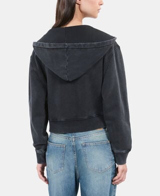 The Kooples WOMEN BLACK WASHED black officer style hoodie