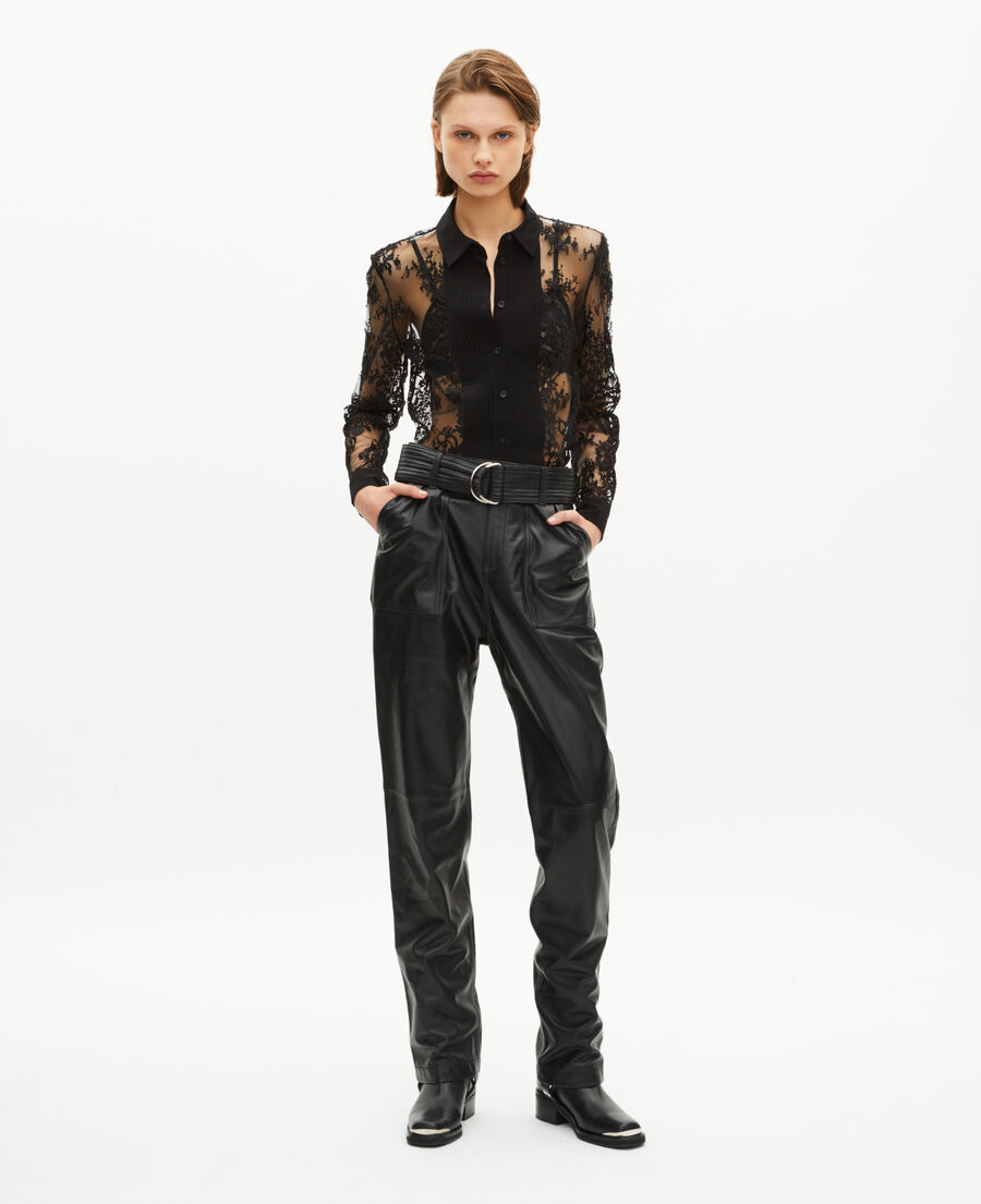 The Kooples WOMEN BLACK straight-leg leather pants