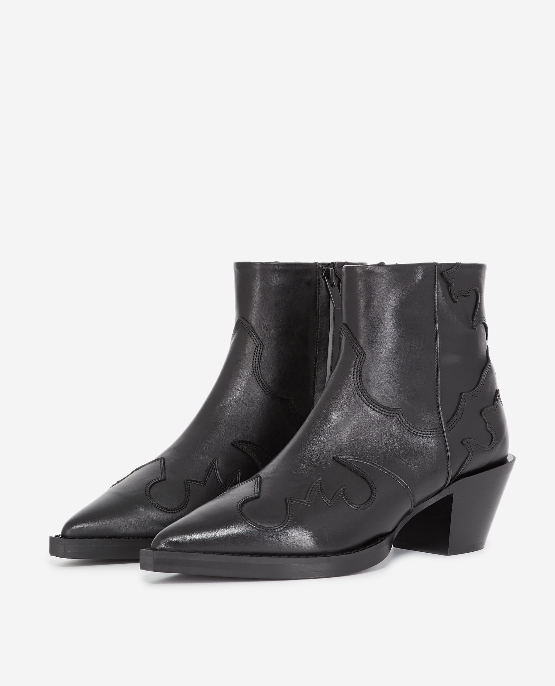 Black leather deals western ankle boots