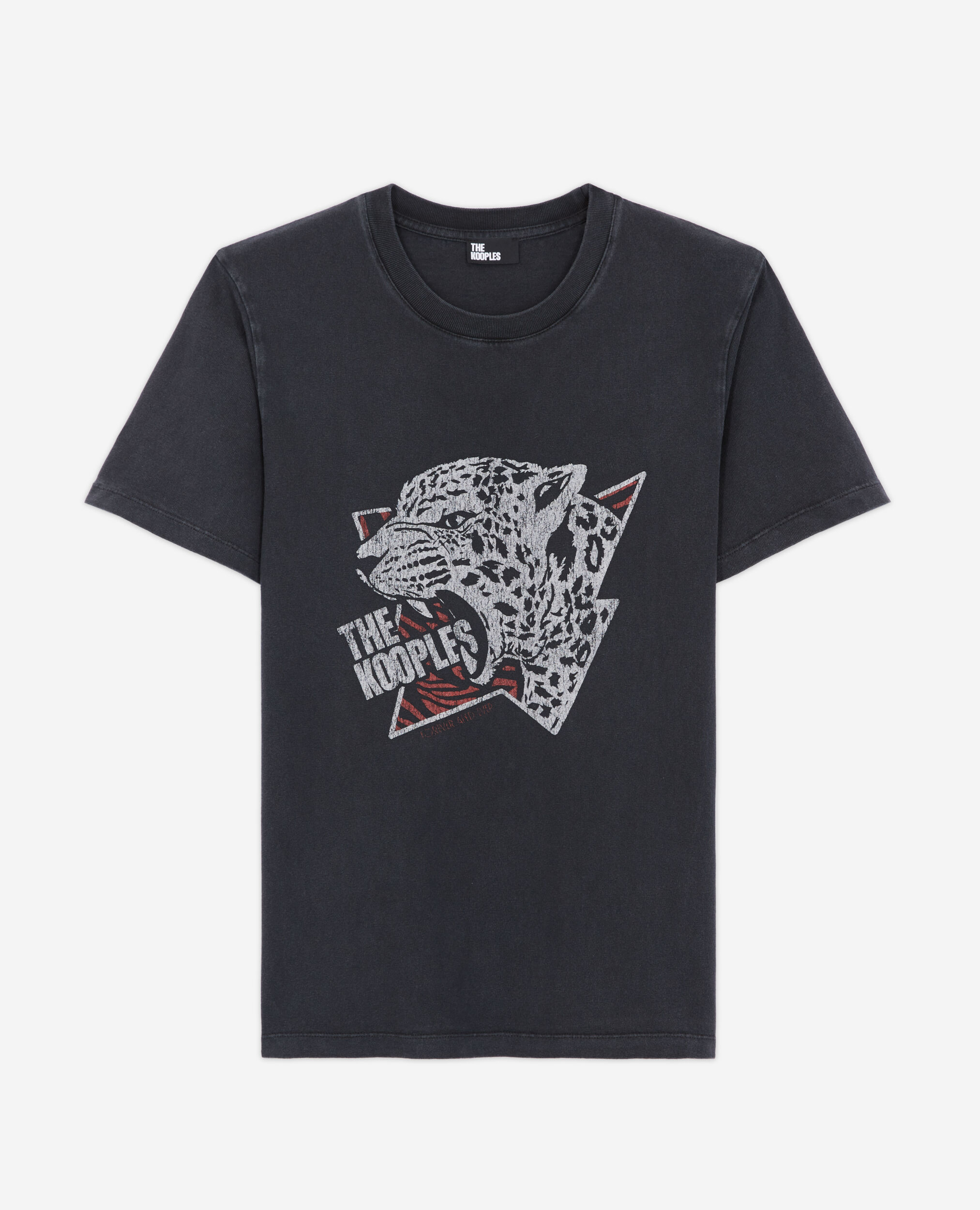 Leopard screen print T-shirt, BLACK WASHED, hi-res image number null