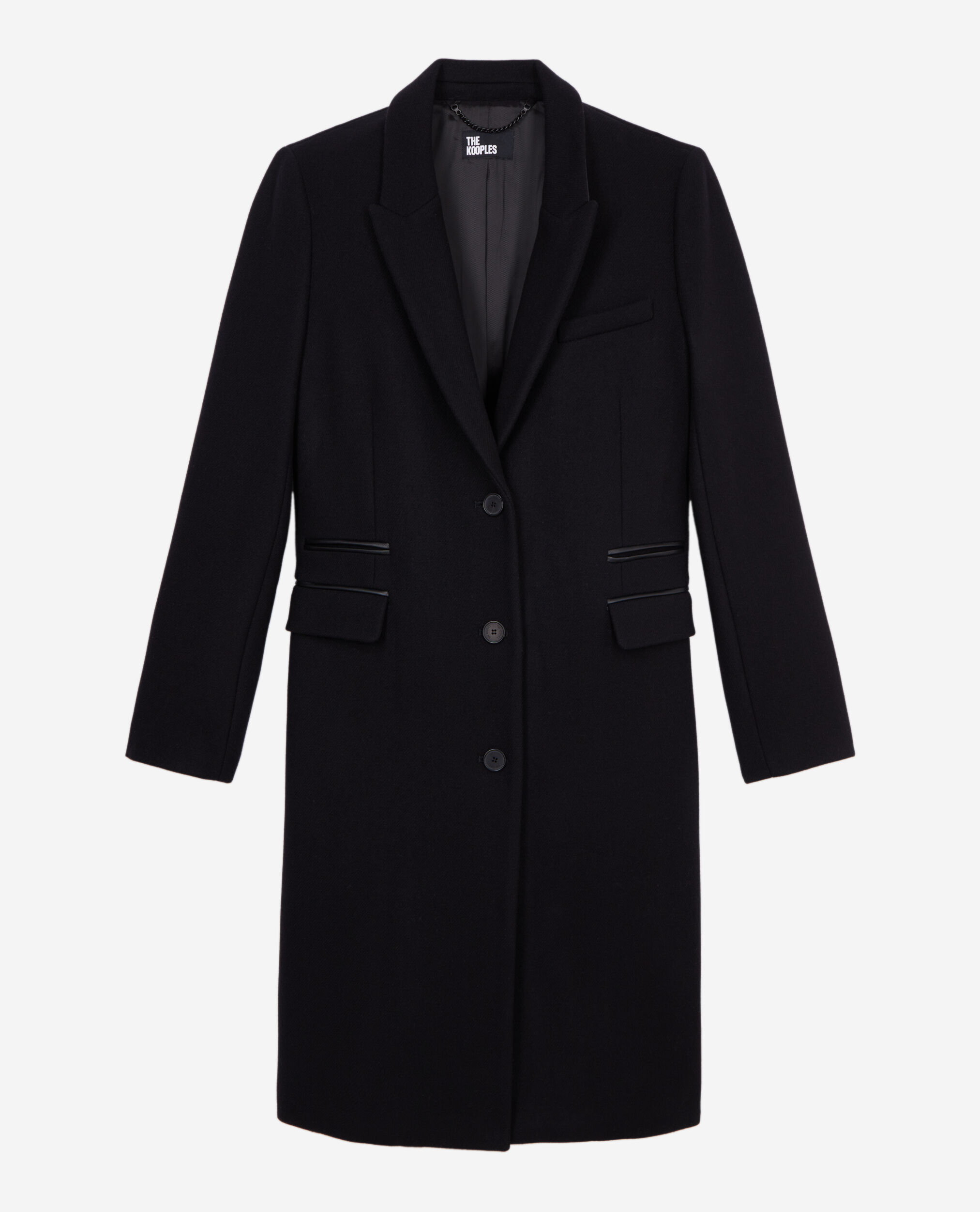 Langer schwarzer Mantel aus Wolle, BLACK, hi-res image number null