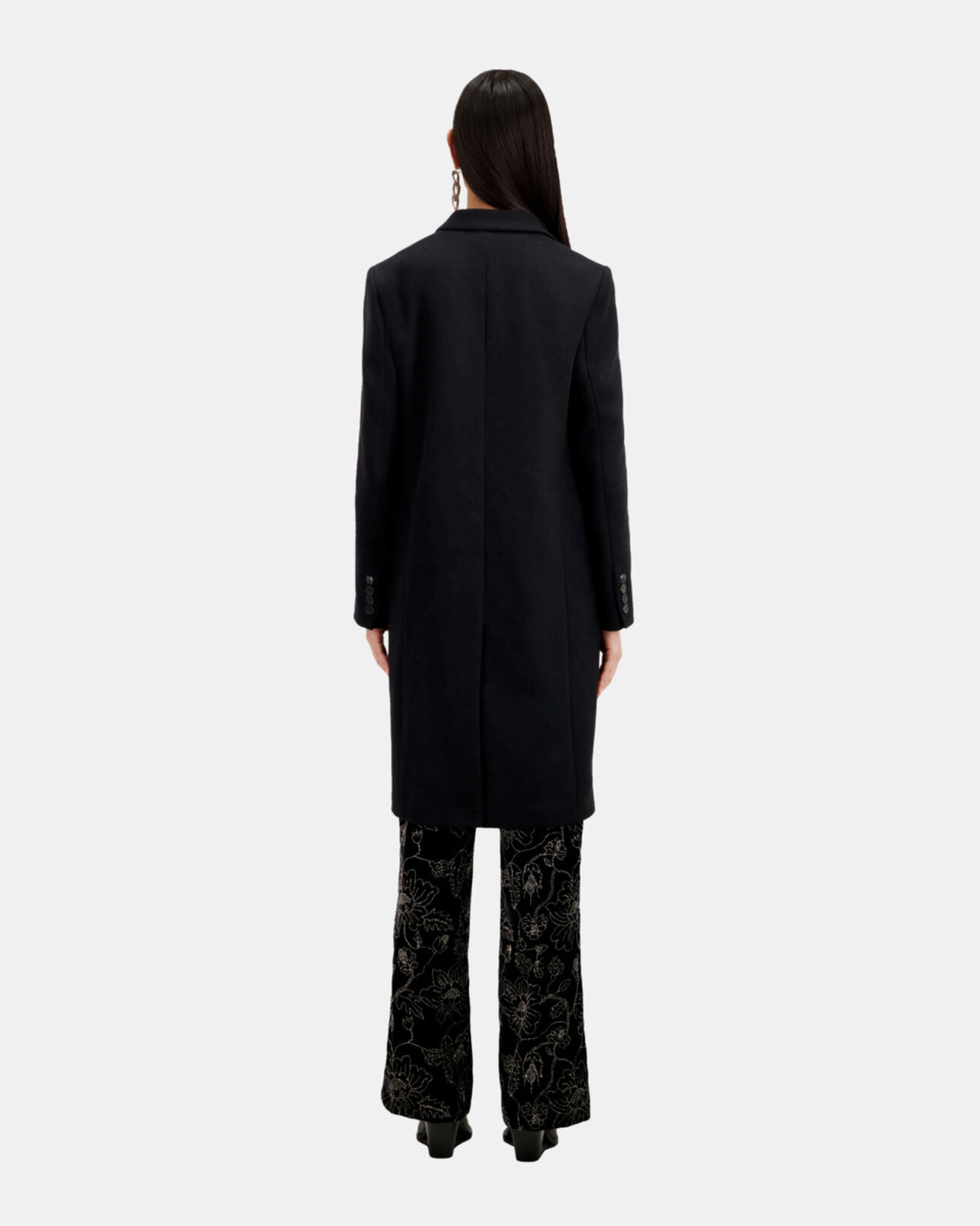 The Kooples FEMME BLACK manteau long noir en mélange de laine