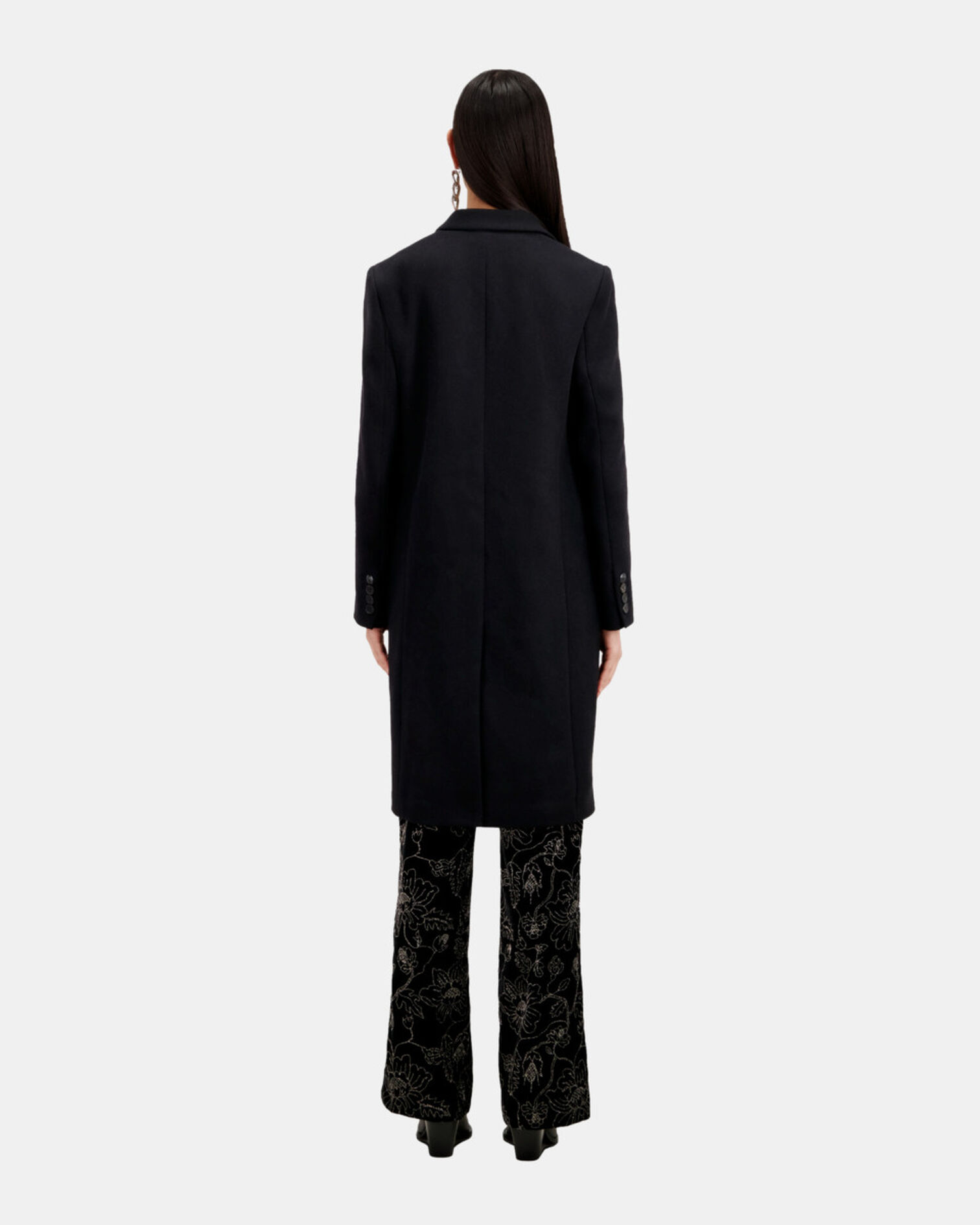 Manteau long noir en mélange de laine, BLACK, hi-res image number null