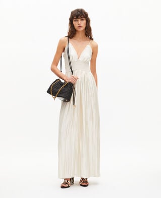 The Kooples F LIGHT BEIGE off-white pleated maxi dress