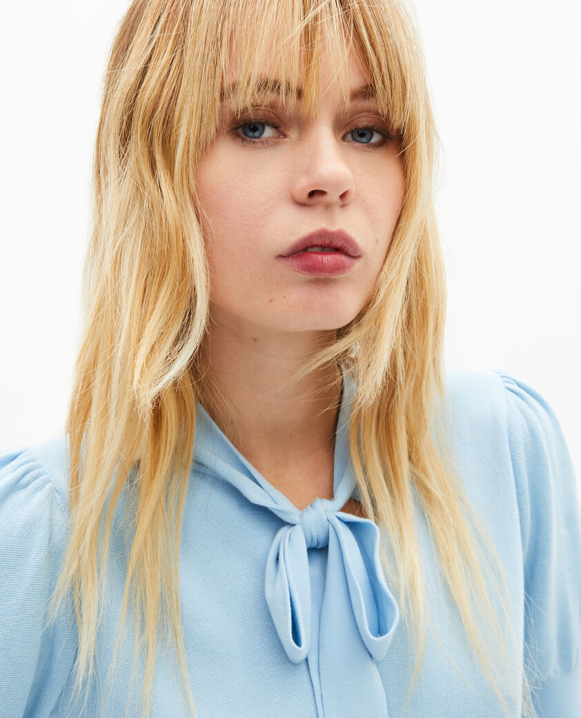 The Kooples WOMEN LIGHT BLUE blue cotton blend lavalli&egrave;re neck sweater