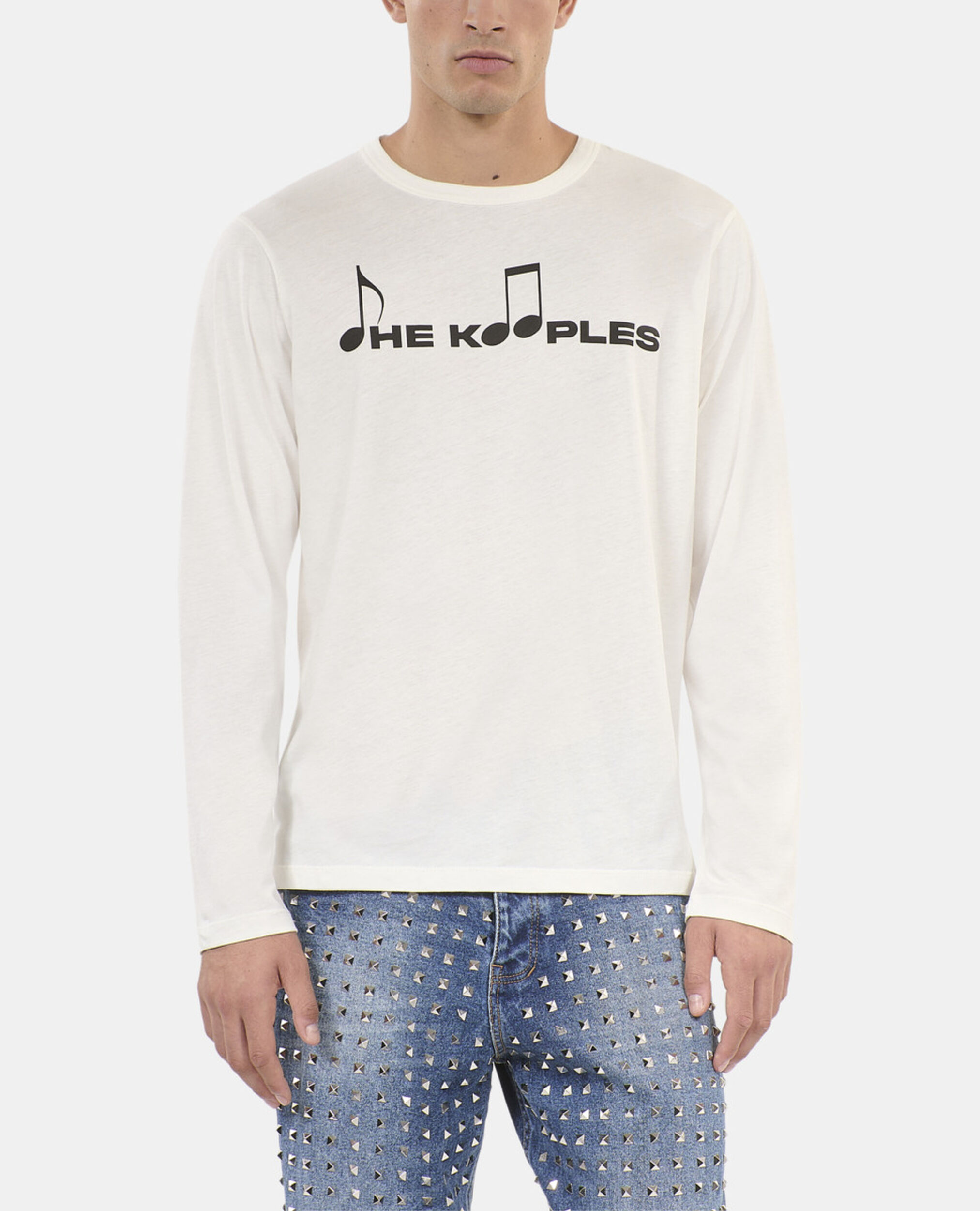White screen printed long sleeved t-shirt, ECRU, hi-res image number null