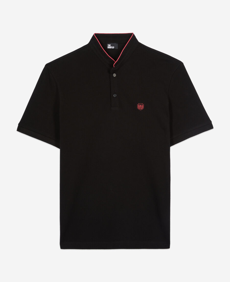 The Kooples H NOIR ROSE black pique cotton polo t-shirt