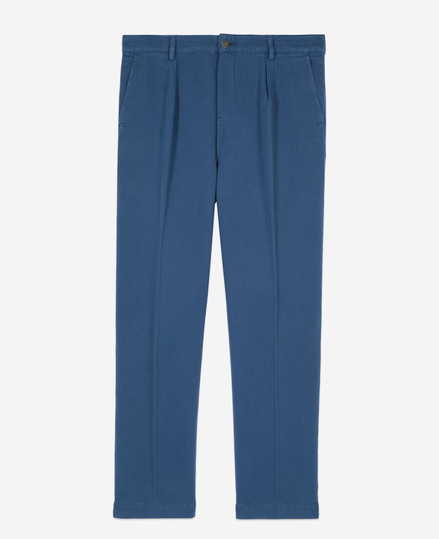 The Kooples H MIDDLE NAVY navy blue cotton and linen trousers with pleats