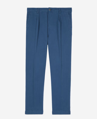 The Kooples H MIDDLE NAVY navy blue cotton and linen trousers with pleats