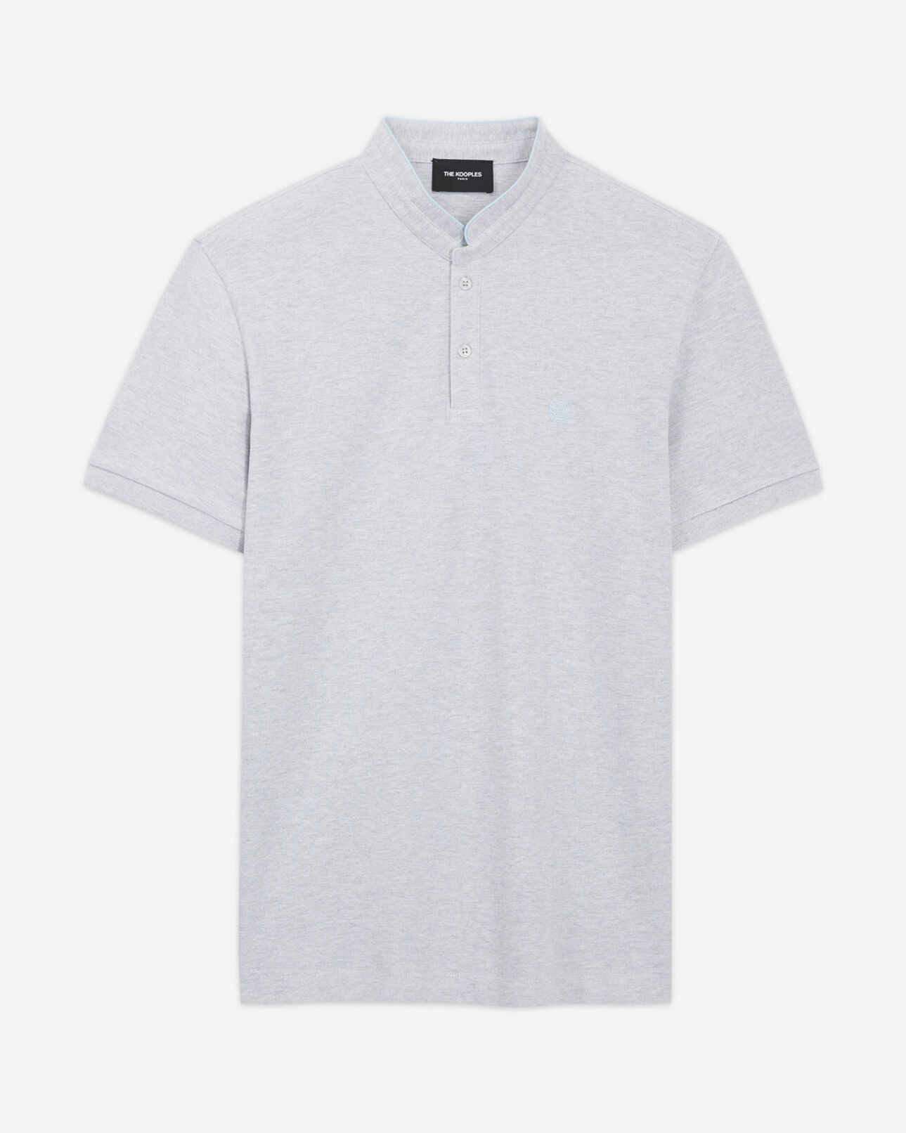The Kooples HOMME LIGHT GREY MELANGE / BLUE polo gris clair coton col officier brodé
