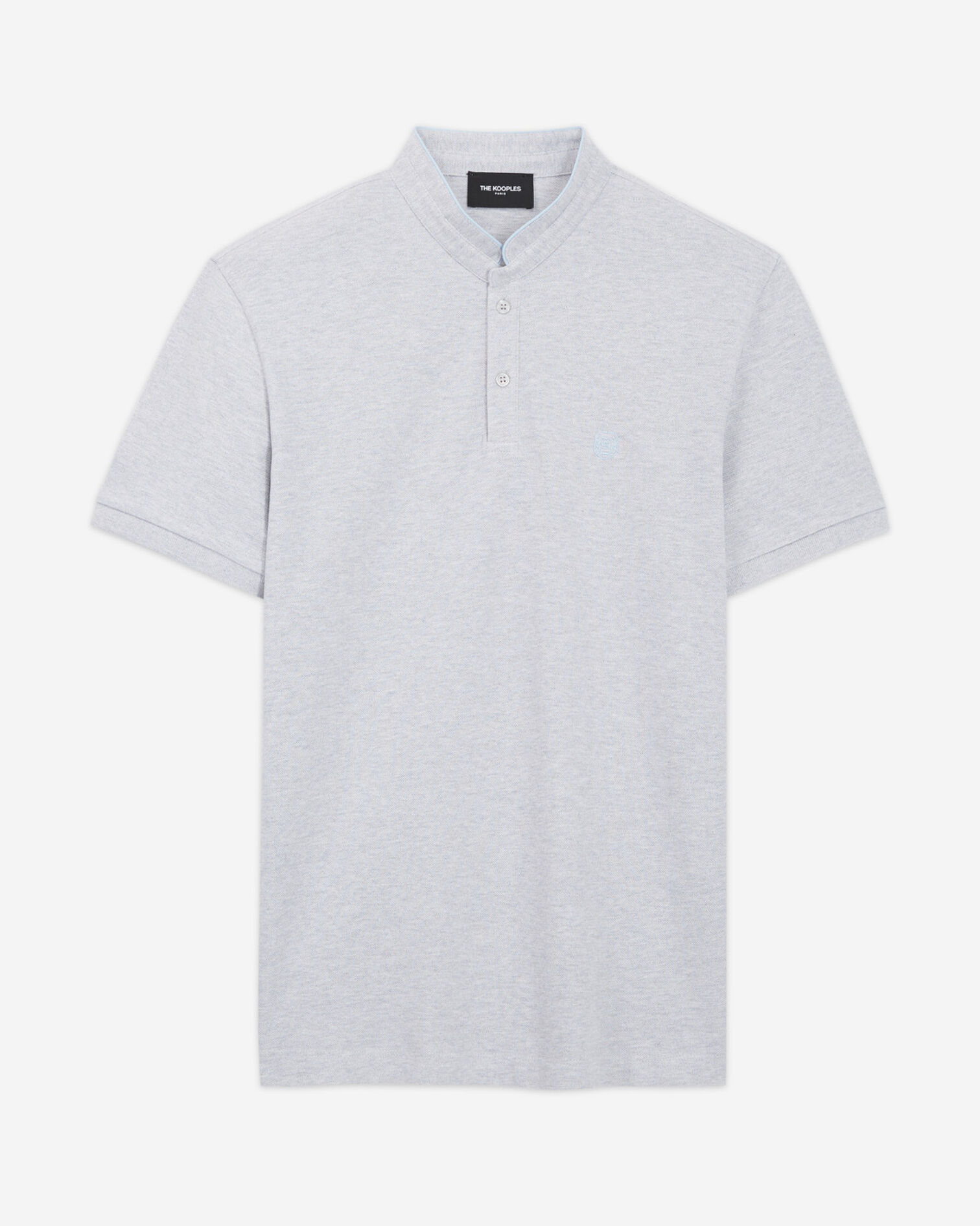 Polo gris clair coton col officier brodé, LIGHT GREY MELANGE / BLUE, hi-res image number null