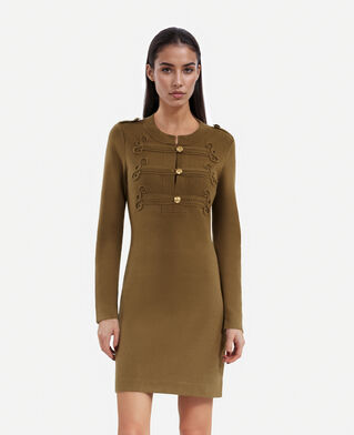 The Kooples WOMEN KAKI officer-style short dress in khaki knit
