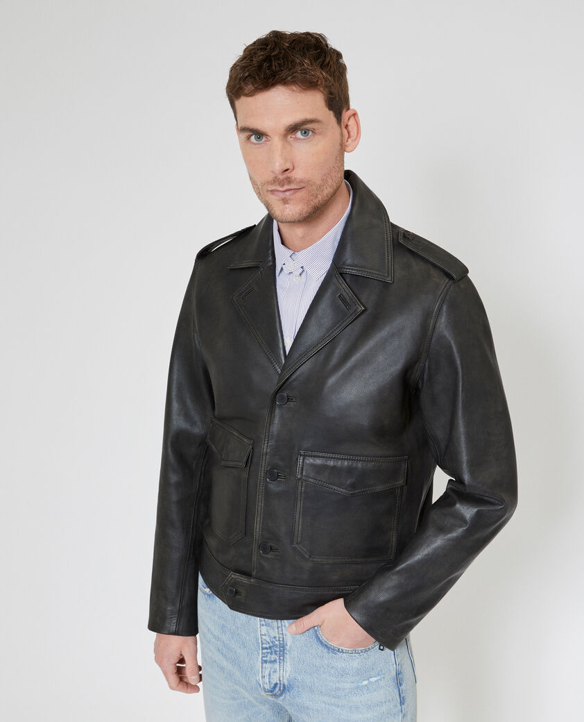 The Kooples MEN BLACK black leather button-down jacket