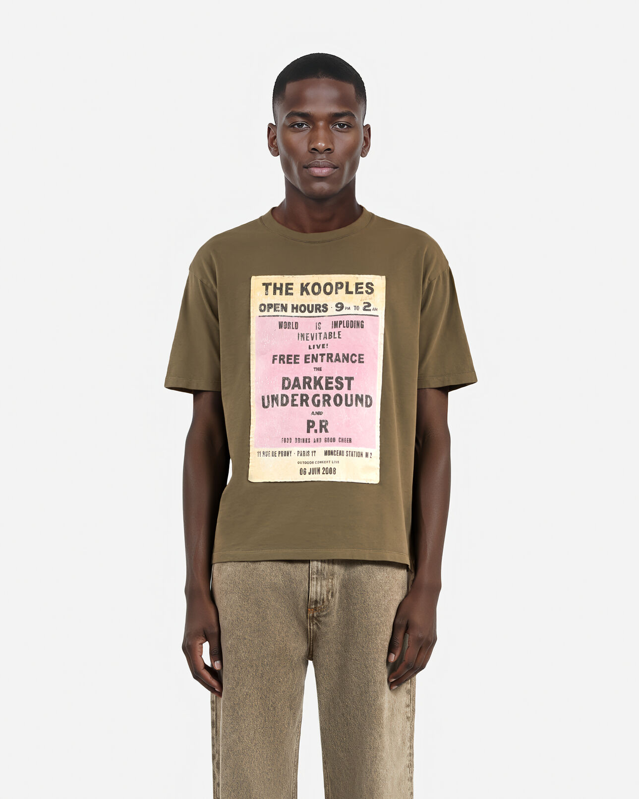 The Kooples HOMME OLIVE KAKI t-shirt avec sérigraphie kaki